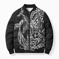Hawaiian Whales Polynesian Art Motifs Bomber Puffer Jacket Black Color LT03 Unisex Black - Polynesian Pride