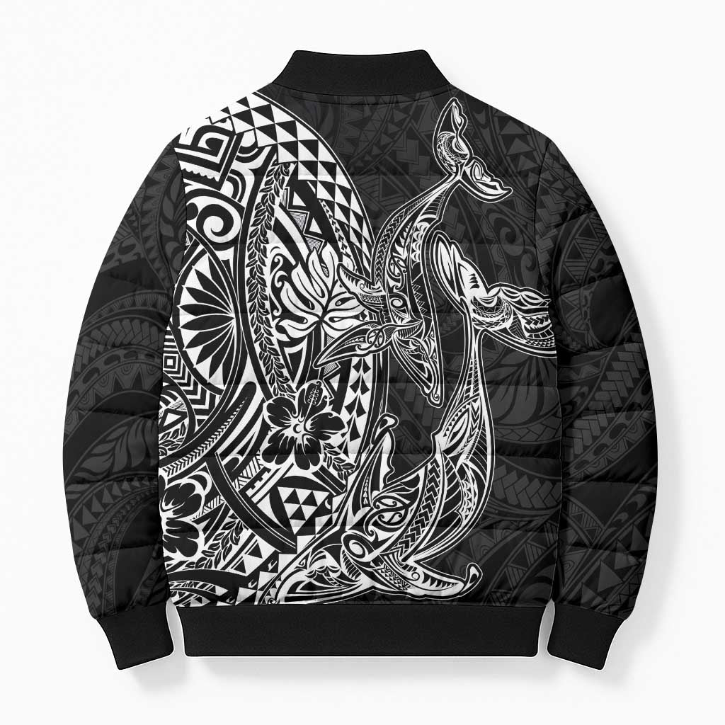 Hawaiian Whales Polynesian Art Motifs Bomber Puffer Jacket Black Color LT03 - Polynesian Pride