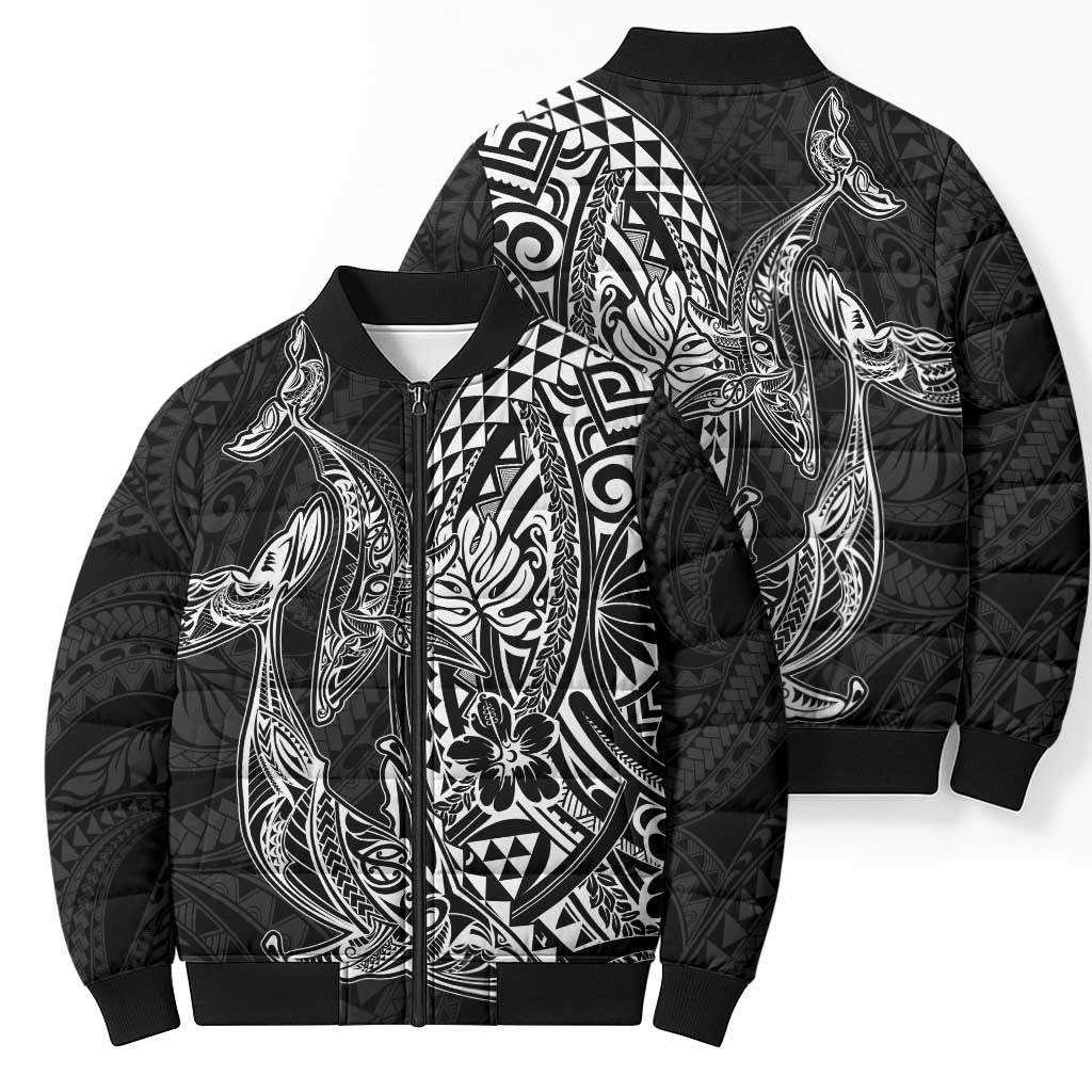 Hawaiian Whales Polynesian Art Motifs Bomber Puffer Jacket Black Color LT03 - Polynesian Pride