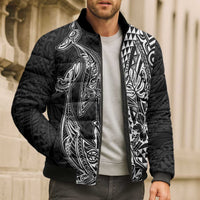 Hawaiian Whales Polynesian Art Motifs Bomber Puffer Jacket Black Color LT03 - Polynesian Pride