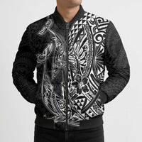 Hawaiian Whales Polynesian Art Motifs Bomber Puffer Jacket Black Color LT03 - Polynesian Pride