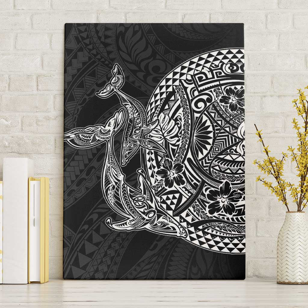 Hawaiian Whales Polynesian Art Motifs Canvas Wall Art Black Color - Polynesian Pride