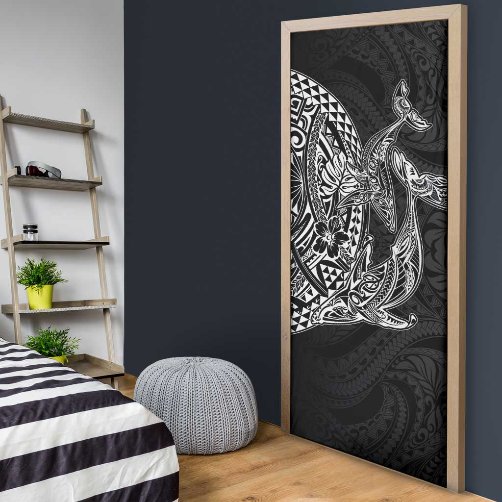 Hawaiian Whales Polynesian Art Motifs Door Cover Black Color - Polynesian Pride