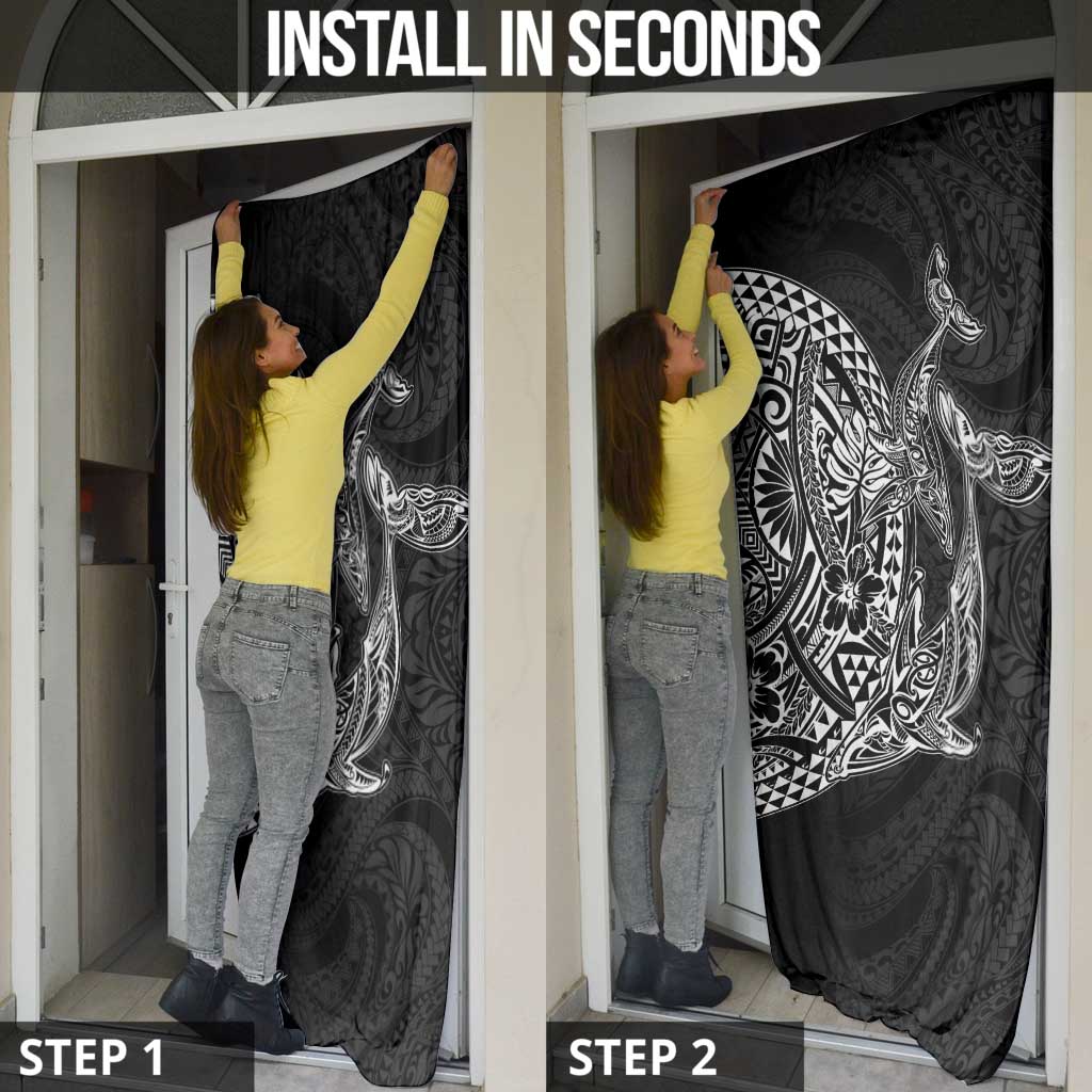 Hawaiian Whales Polynesian Art Motifs Door Cover Black Color - Polynesian Pride