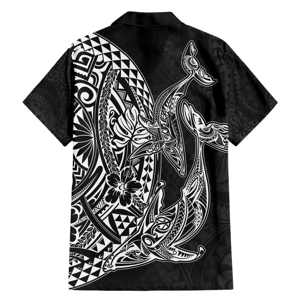 Hawaiian Whales Polynesian Art Motifs Family Matching Long Sleeve Bodycon Dress and Hawaiian Shirt Black Color - Polynesian Pride