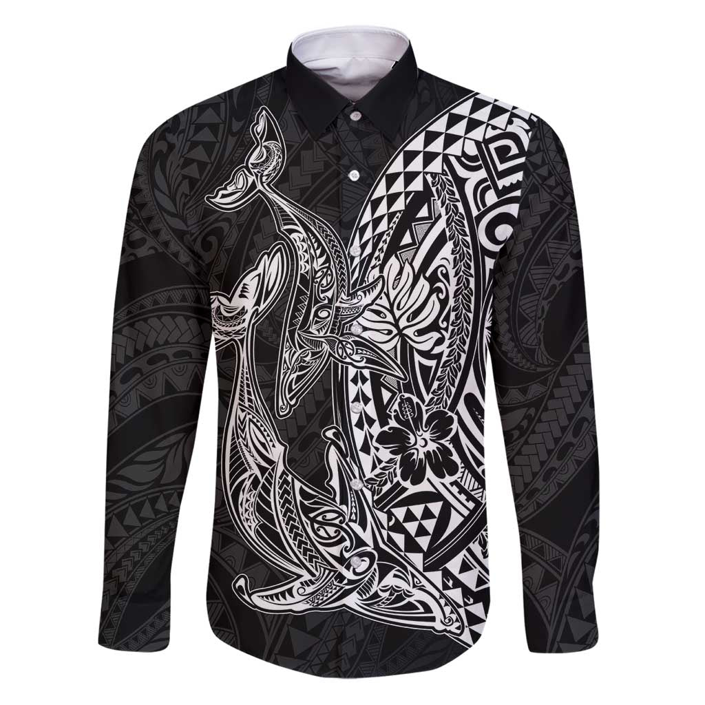 Hawaiian Whales Polynesian Art Motifs Family Matching Puletasi and Hawaiian Shirt Black Color - Polynesian Pride