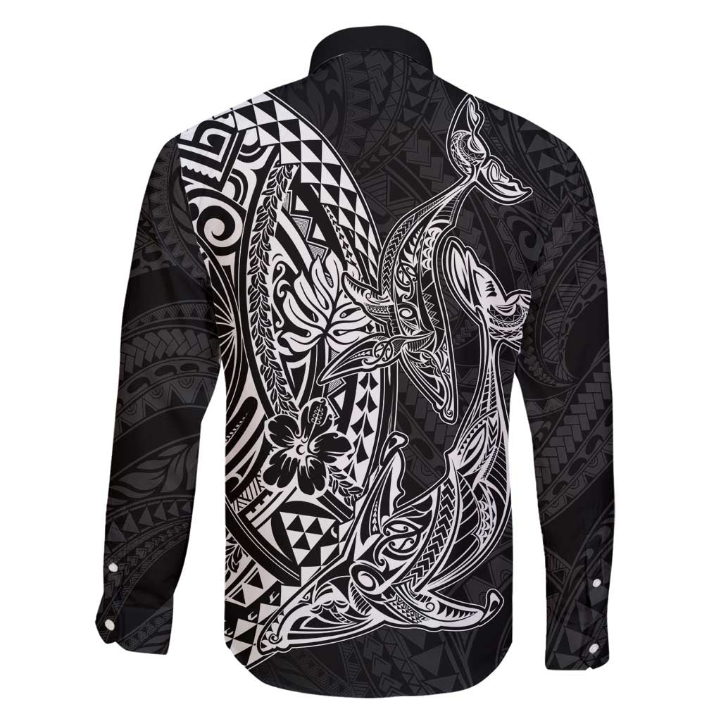 Hawaiian Whales Polynesian Art Motifs Family Matching Puletasi and Hawaiian Shirt Black Color - Polynesian Pride
