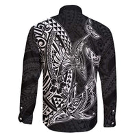 Hawaiian Whales Polynesian Art Motifs Family Matching Puletasi and Hawaiian Shirt Black Color - Polynesian Pride