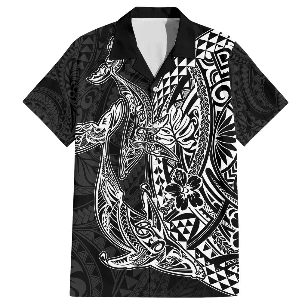 Hawaiian Whales Polynesian Art Motifs Family Matching Tank Maxi Dress and Hawaiian Shirt Black Color - Polynesian Pride