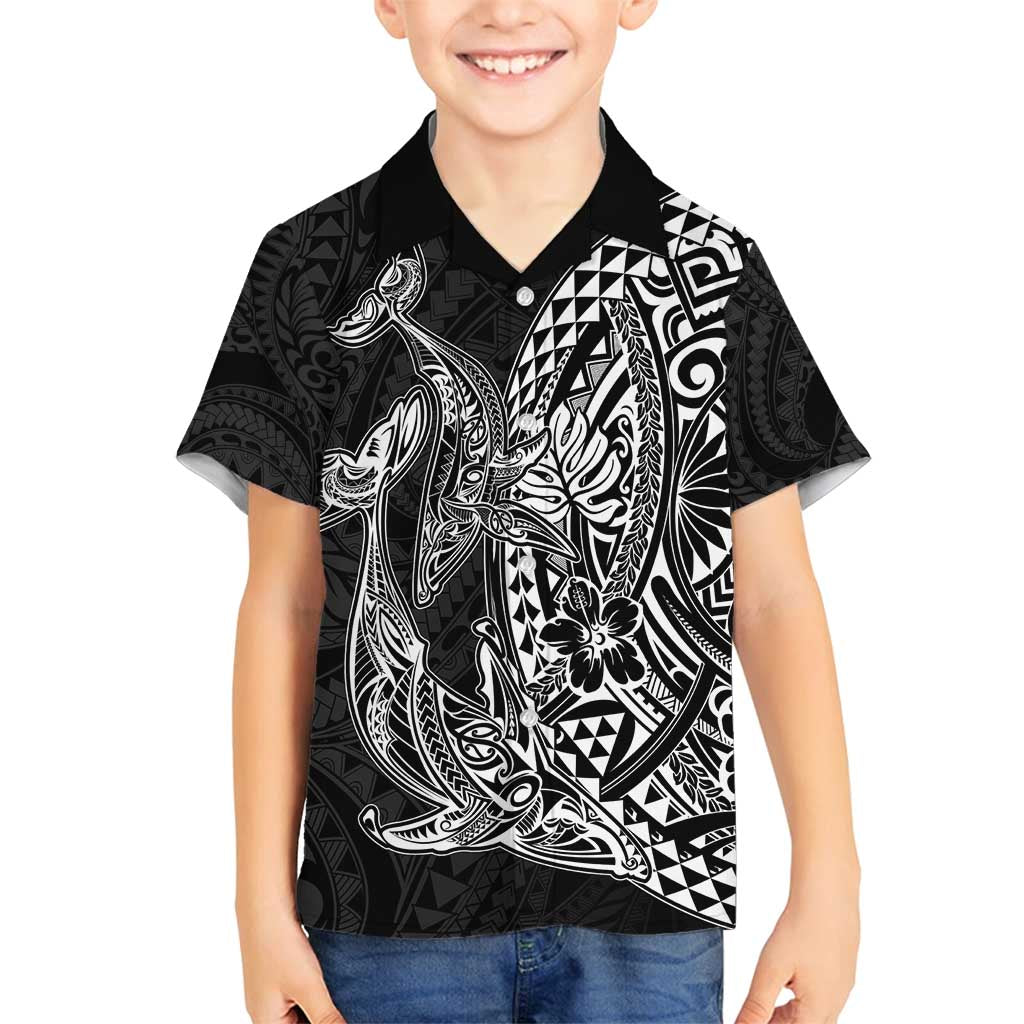 Hawaiian Whales Polynesian Art Motifs Family Matching Tank Maxi Dress and Hawaiian Shirt Black Color - Polynesian Pride