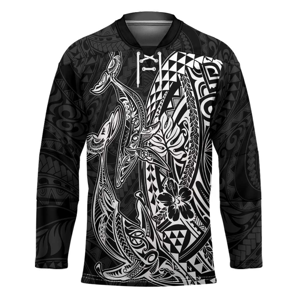 Hawaiian Whales Polynesian Art Motifs Hockey Jersey Black Color - Polynesian Pride