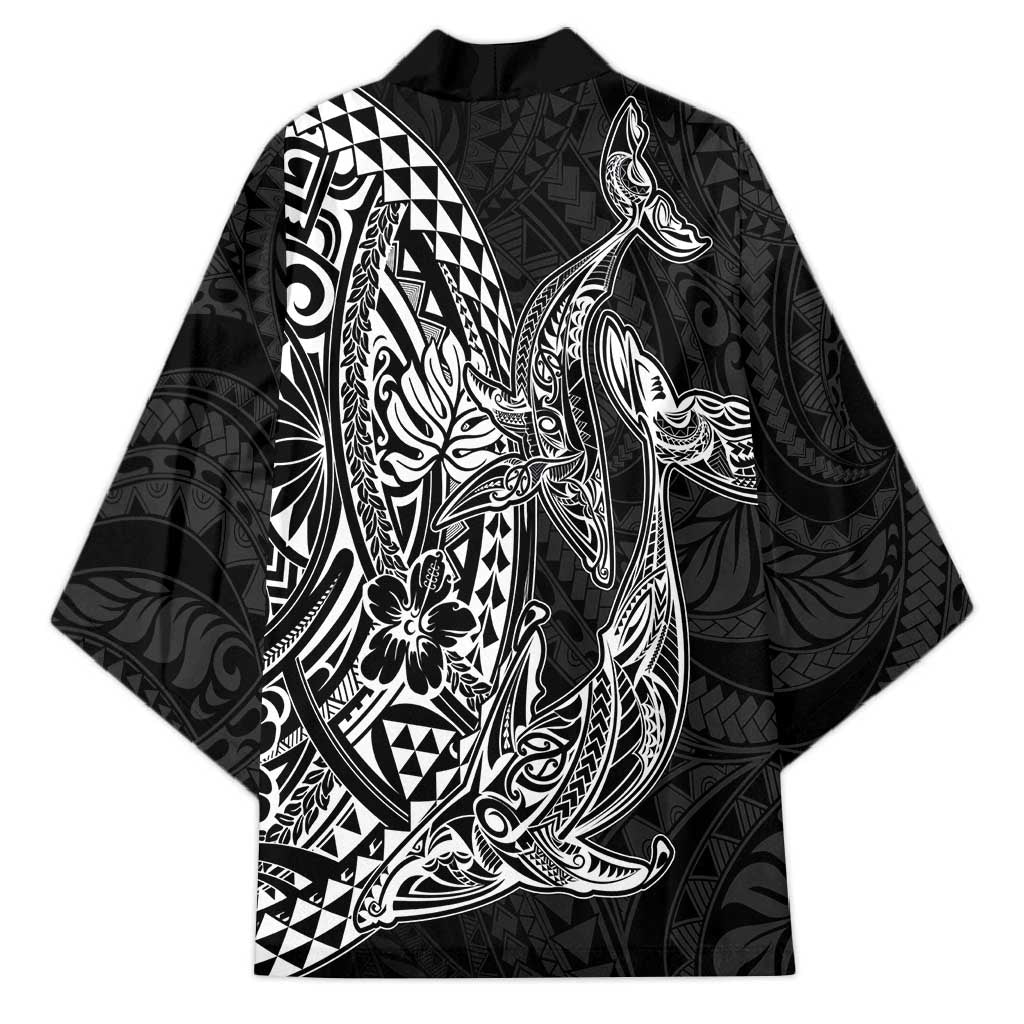 Hawaiian Whales Polynesian Art Motifs Kimono Black Color - Polynesian Pride