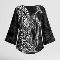 Hawaiian Whales Polynesian Art Motifs Kimono Sleeve Blouse Black Color LT03 - Polynesian Pride