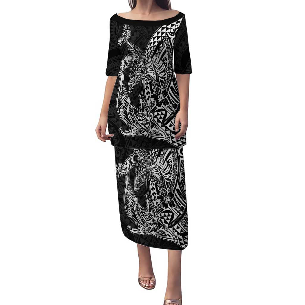 Hawaiian Whales Polynesian Art Motifs Puletasi Black Color - Polynesian Pride
