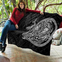 Hawaiian Whales Polynesian Art Motifs Quilt Black Color - Polynesian Pride