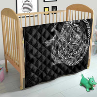 Hawaiian Whales Polynesian Art Motifs Quilt Black Color - Polynesian Pride