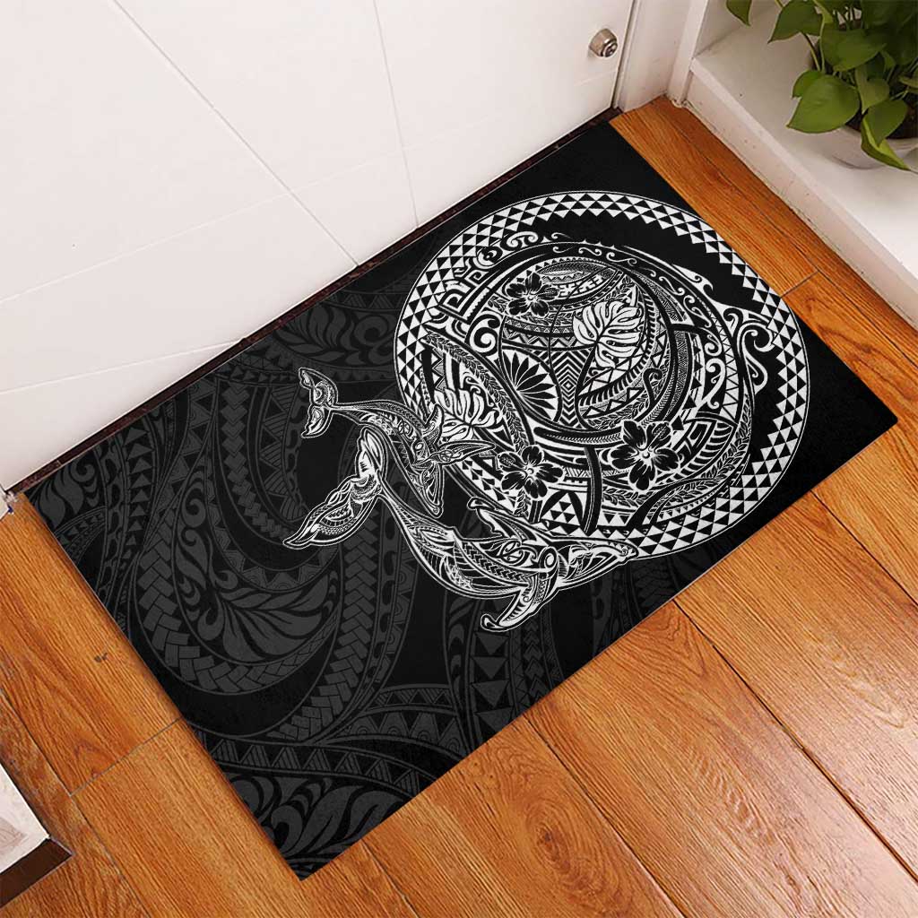 Hawaiian Whales Polynesian Art Motifs Rubber Doormat Black Color - Polynesian Pride
