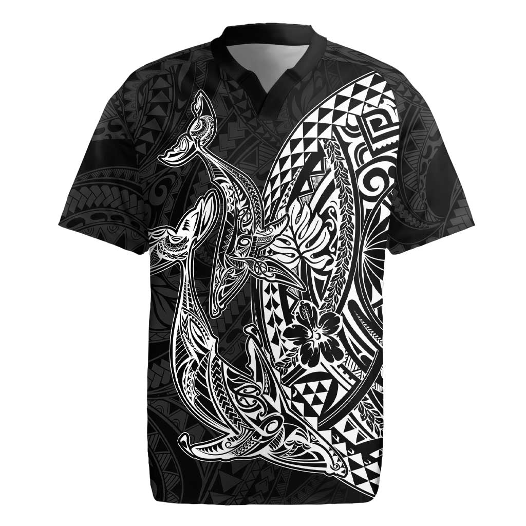 Hawaiian Whales Polynesian Art Motifs Rugby Jersey Black Color - Polynesian Pride