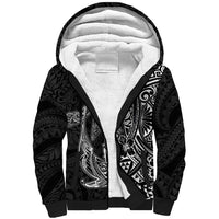 Hawaiian Whales Polynesian Art Motifs Sherpa Hoodie Black Color - Polynesian Pride