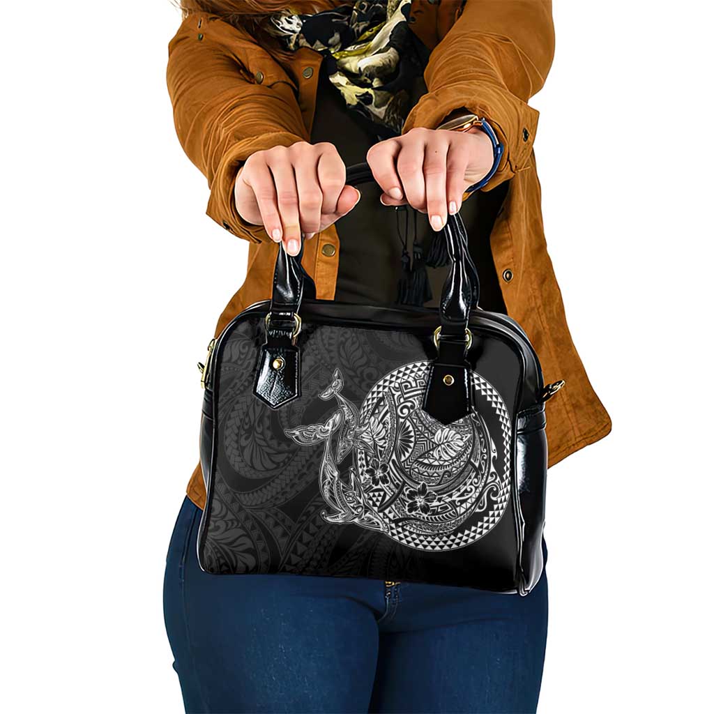 Hawaiian Whales Polynesian Art Motifs Shoulder Handbag Black Color - Polynesian Pride