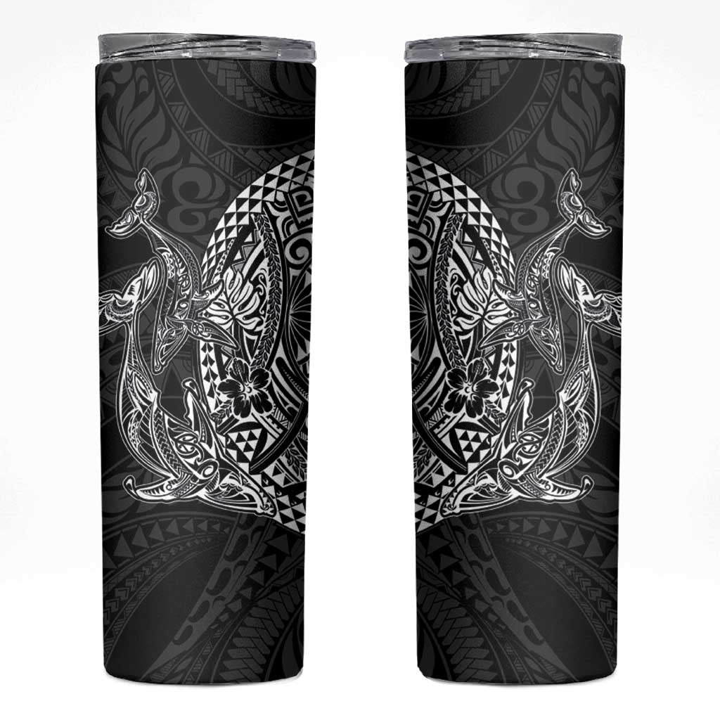 Hawaiian Whales Polynesian Art Motifs Skinny Tumbler Black Color - Polynesian Pride