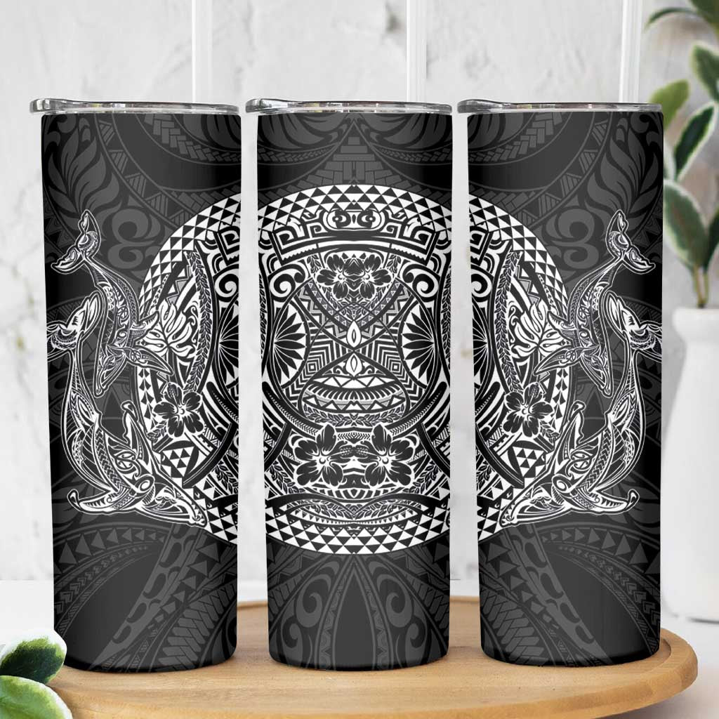 Hawaiian Whales Polynesian Art Motifs Skinny Tumbler Black Color - Polynesian Pride