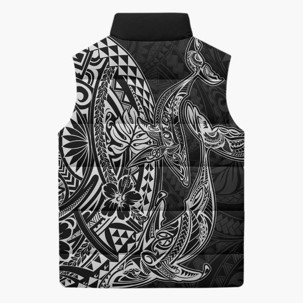 Hawaiian Whales Polynesian Art Motifs Sleeveless Puffer Jacket Black Color - Polynesian Pride