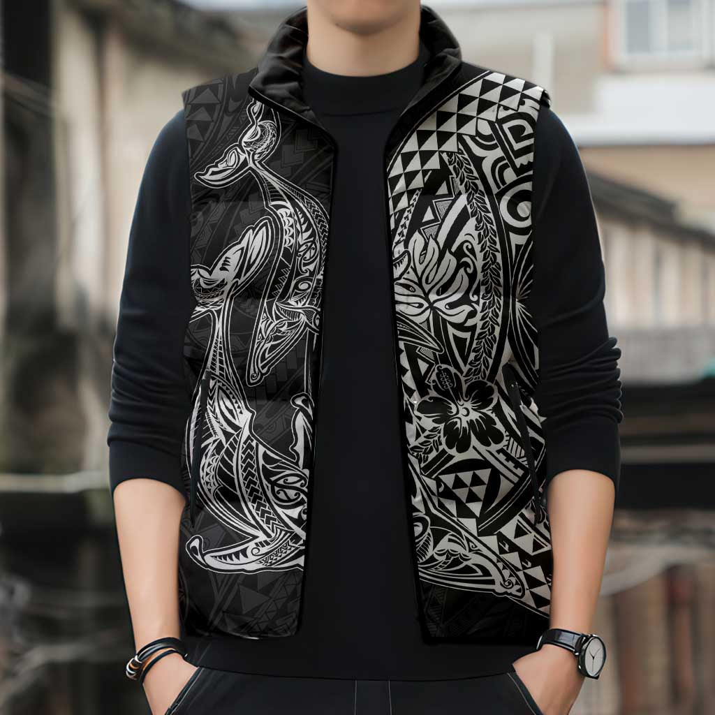 Hawaiian Whales Polynesian Art Motifs Sleeveless Puffer Jacket Black Color - Polynesian Pride