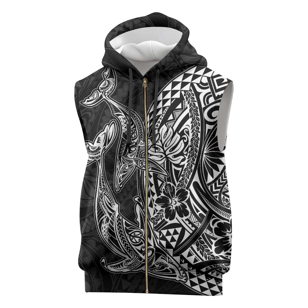 Hawaiian Whales Polynesian Art Motifs Sleeveless Zip Hoodie Black Color - Polynesian Pride