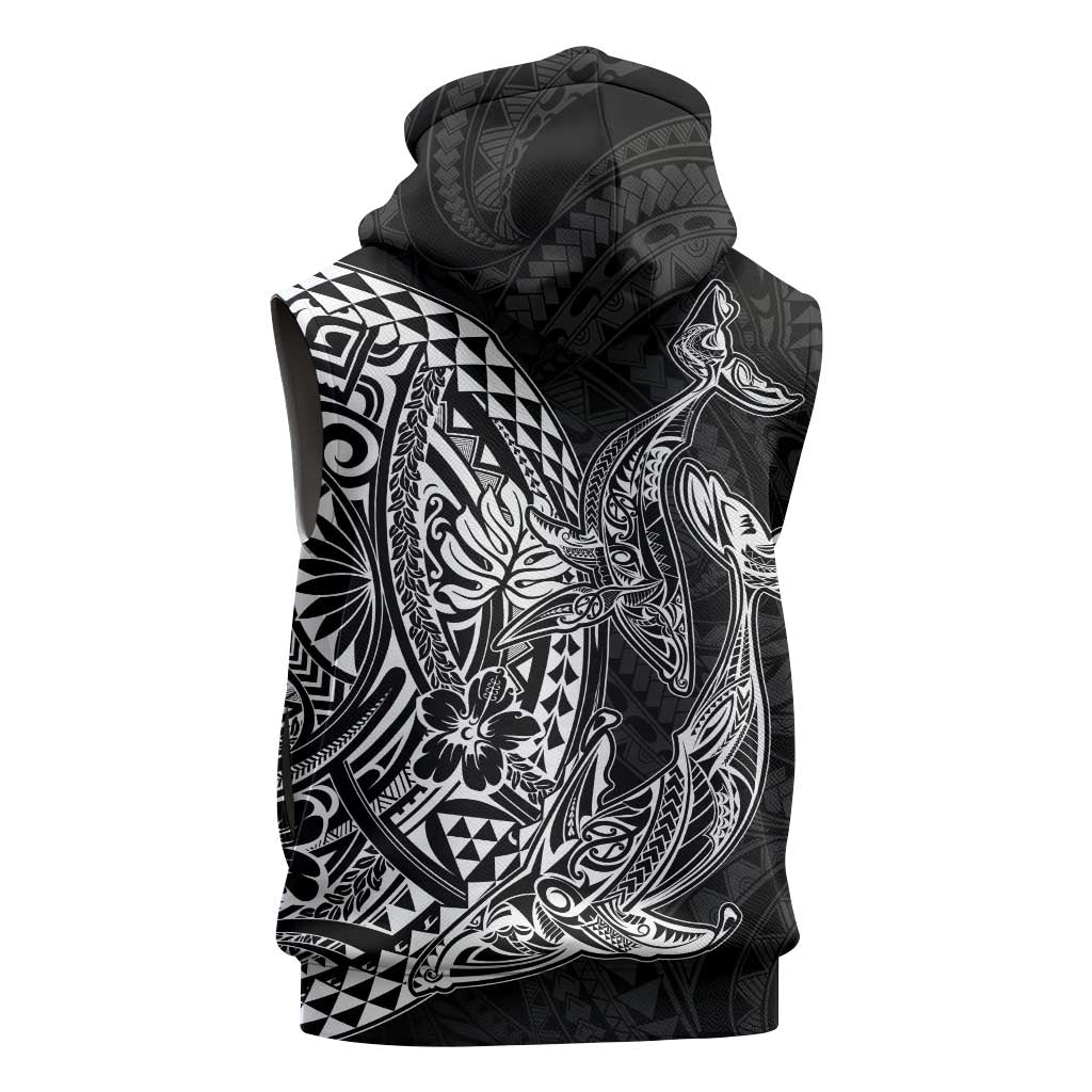 Hawaiian Whales Polynesian Art Motifs Sleeveless Zip Hoodie Black Color - Polynesian Pride