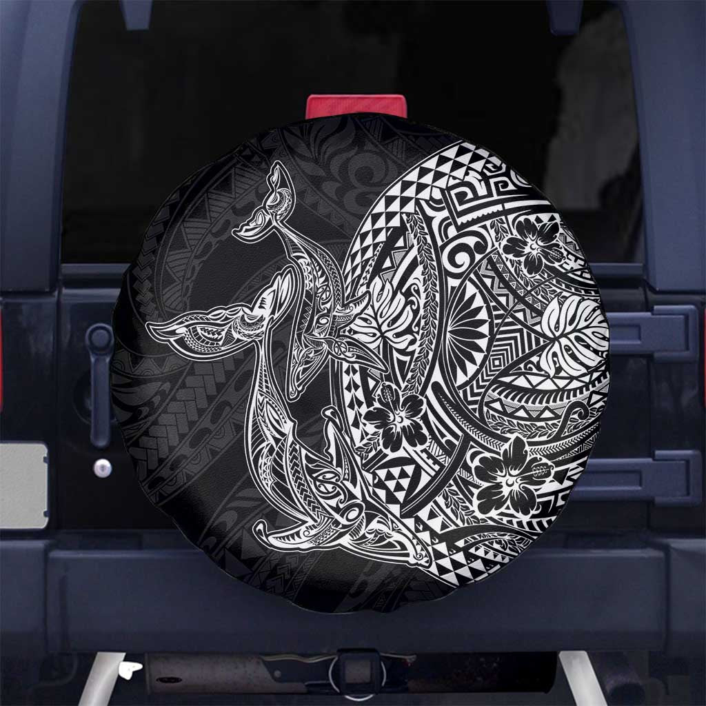 Hawaiian Whales Polynesian Art Motifs Spare Tire Cover Black Color - Polynesian Pride