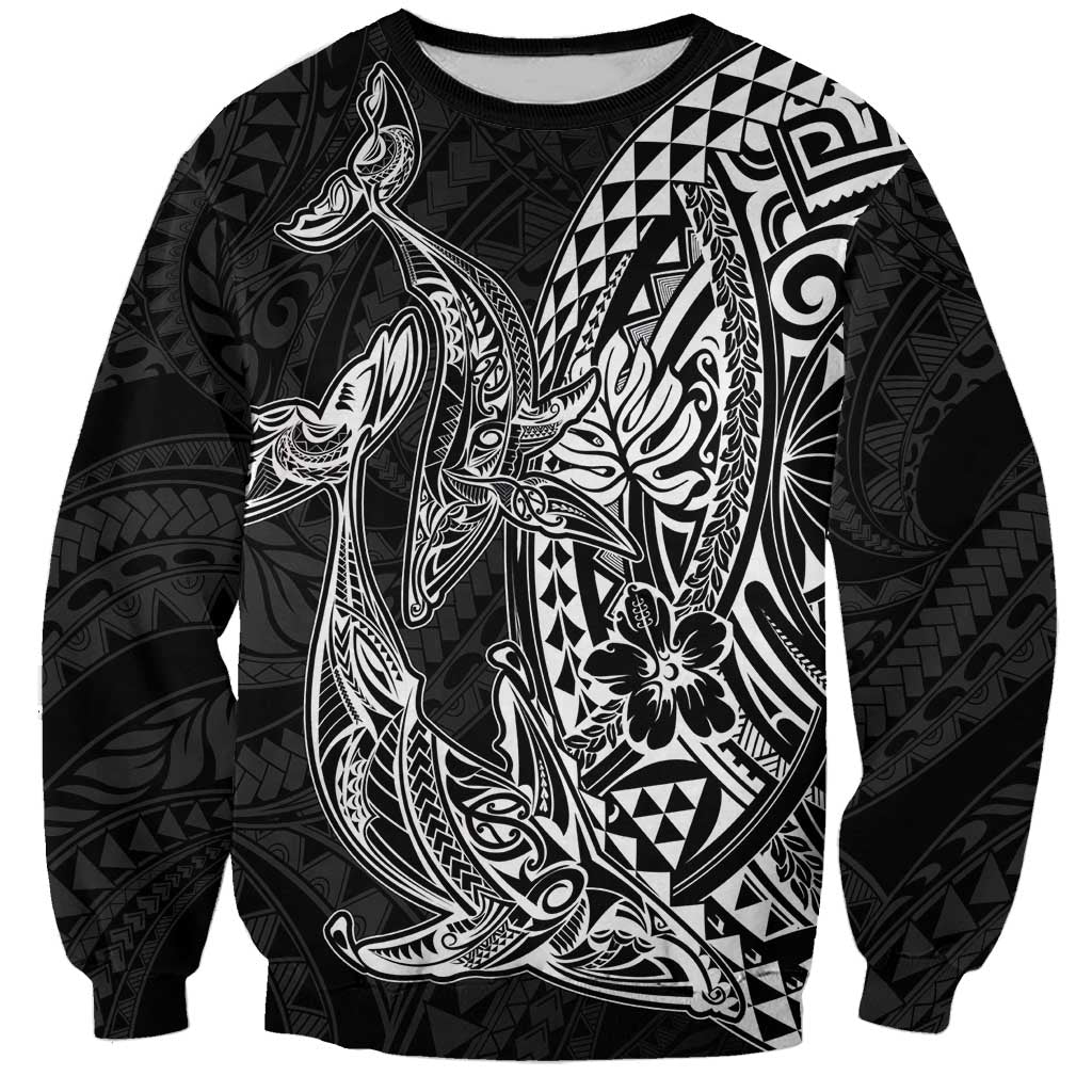 Hawaiian Whales Polynesian Art Motifs Sweatshirt Black Color - Polynesian Pride