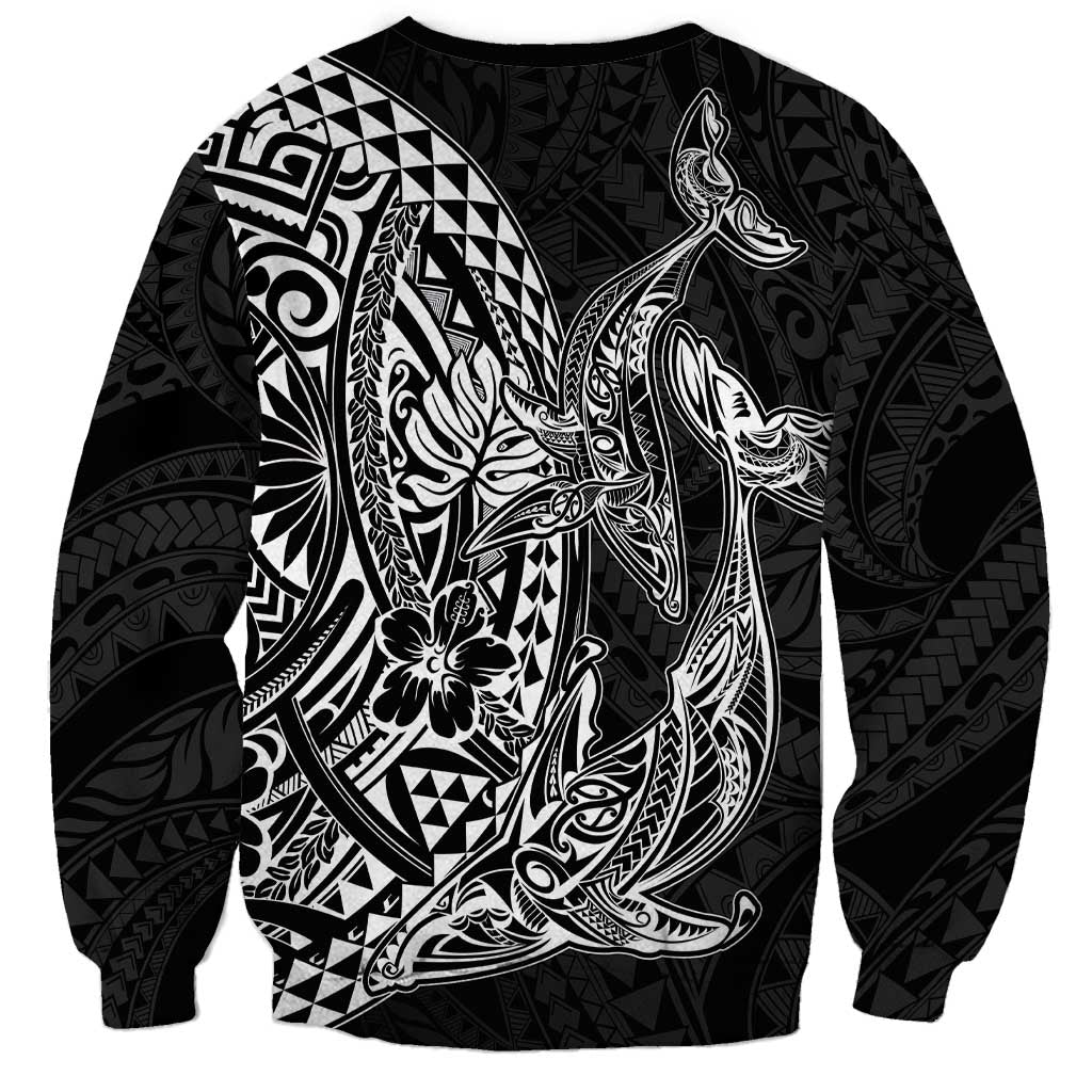 Hawaiian Whales Polynesian Art Motifs Sweatshirt Black Color - Polynesian Pride