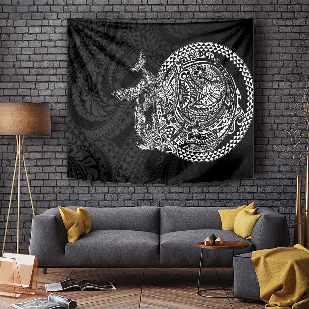 Hawaiian Whales Polynesian Art Motifs Tapestry Black Color - Polynesian Pride