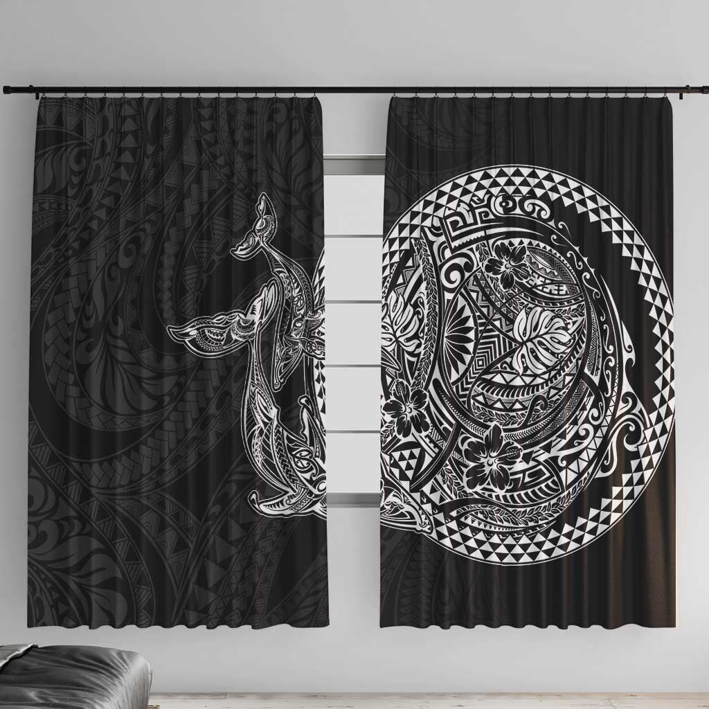 Hawaiian Whales Polynesian Art Motifs Window Curtain Black Color - Polynesian Pride