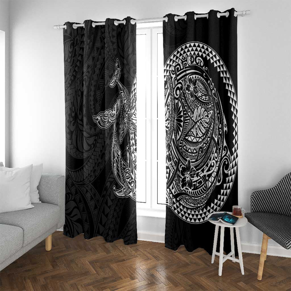 Hawaiian Whales Polynesian Art Motifs Window Curtain Black Color - Polynesian Pride