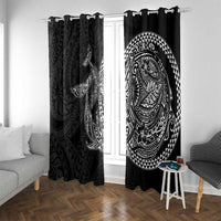 Hawaiian Whales Polynesian Art Motifs Window Curtain Black Color - Polynesian Pride