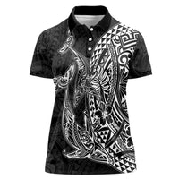 Hawaiian Whales Polynesian Art Motifs Women Polo Shirt Black Color - Polynesian Pride