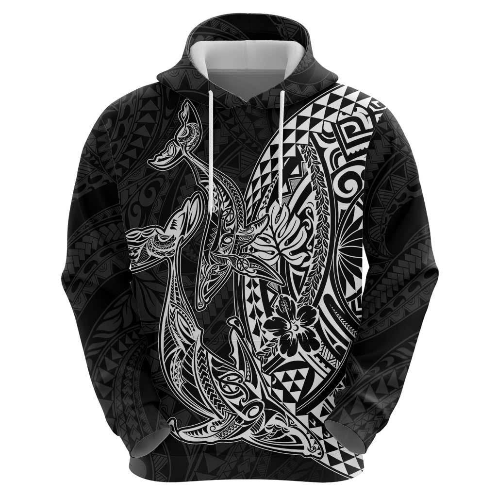 Hawaiian Whales Polynesian Art Motifs Zip Hoodie Black Color - Polynesian Pride