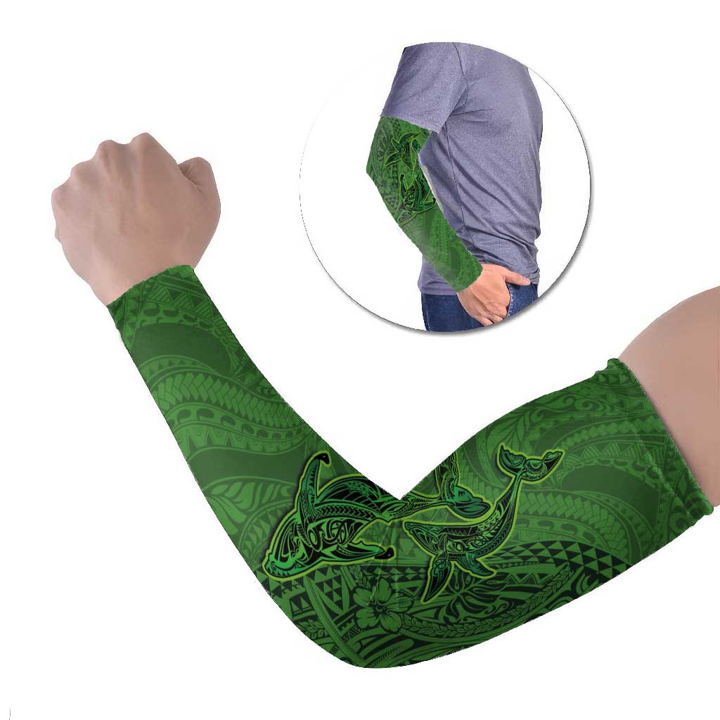 Hawaiian Whales Polynesian Art Motifs Arm Sleeves Green Color - Polynesian Pride