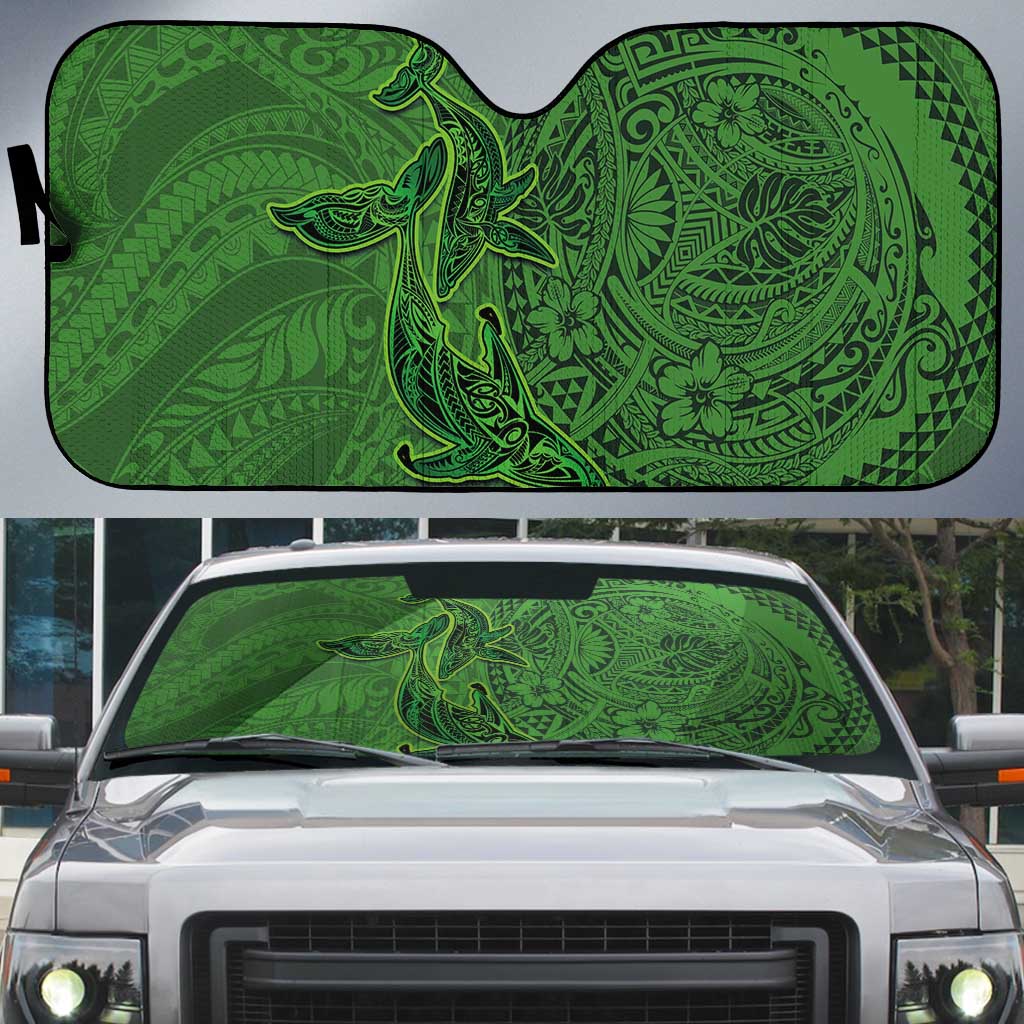 Hawaiian Whales Polynesian Art Motifs Auto Sun Shade Green Color - Polynesian Pride