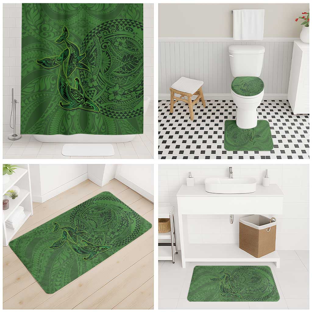 Hawaiian Whales Polynesian Art Motifs Bathroom Set Green Color - Polynesian Pride