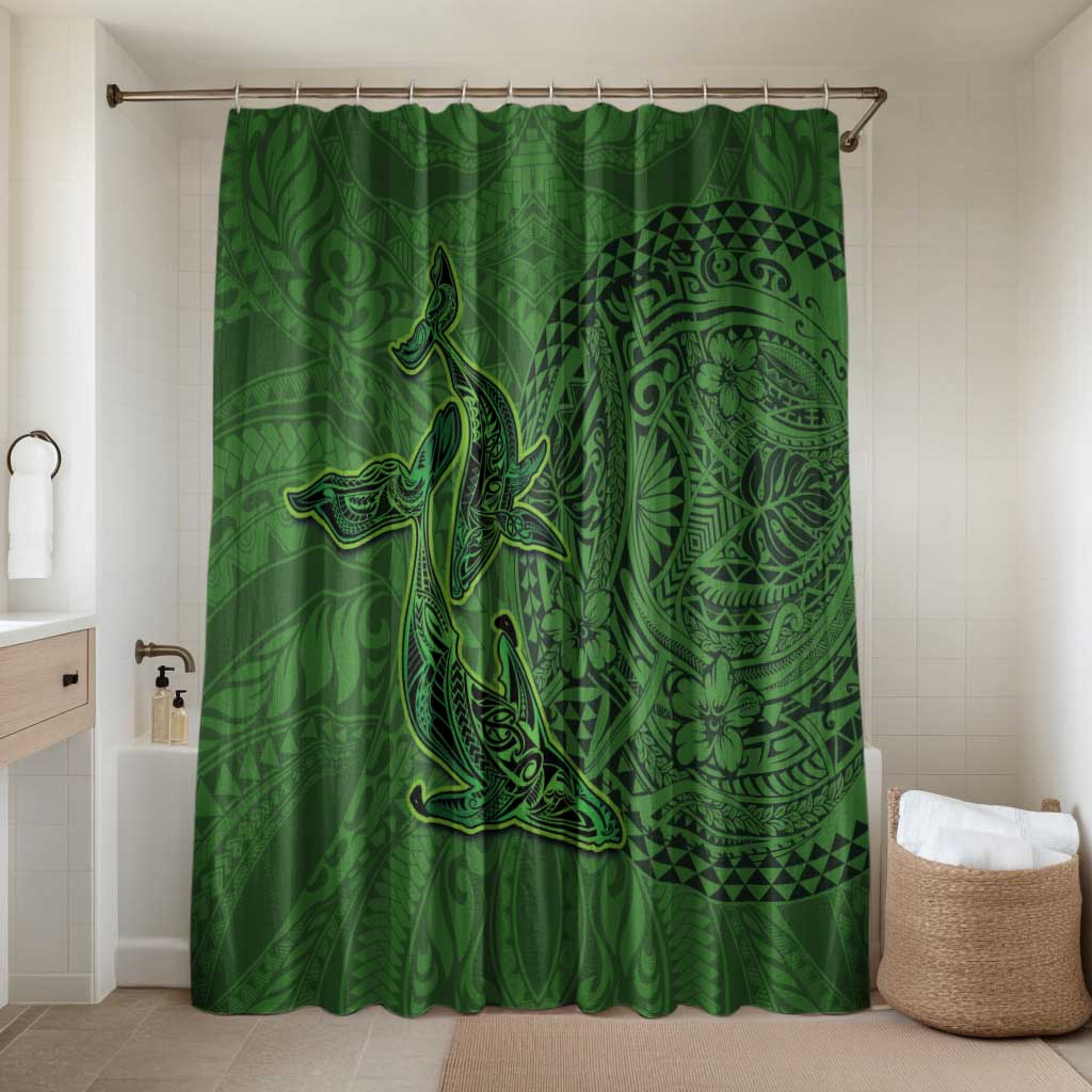 Hawaiian Whales Polynesian Art Motifs Bathroom Set Green Color - Polynesian Pride