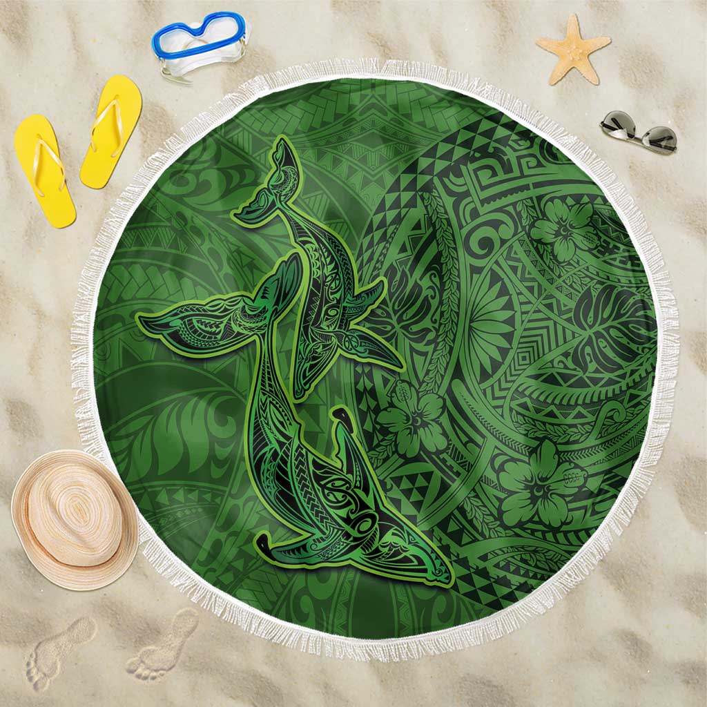 Hawaiian Whales Polynesian Art Motifs Beach Blanket Green Color - Polynesian Pride