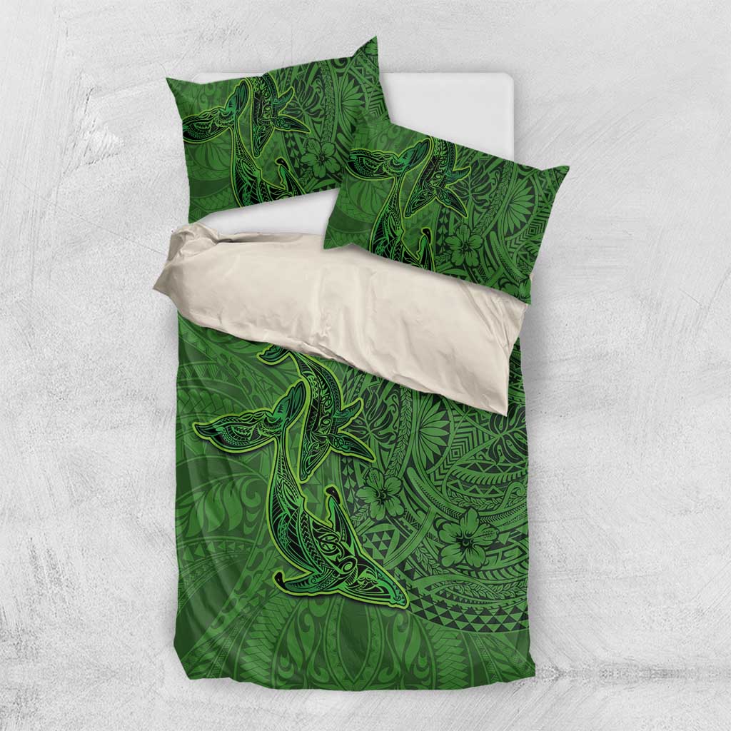 Hawaiian Whales Polynesian Art Motifs Bedding Set Green Color - Polynesian Pride