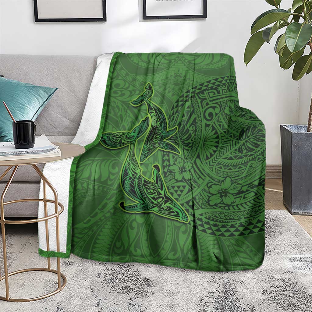 Hawaiian Whales Polynesian Art Motifs Blanket Green Color - Polynesian Pride