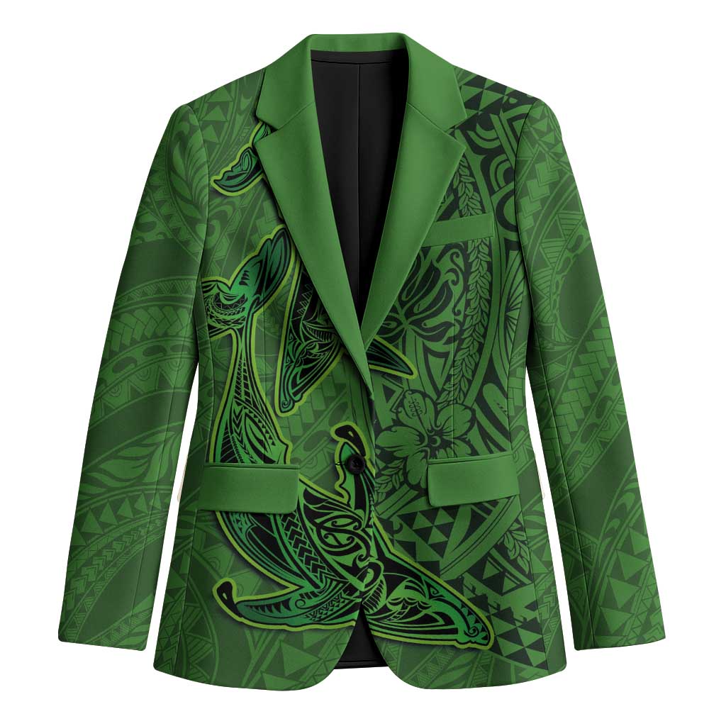 Hawaiian Whales Polynesian Art Motifs Blazer Green Color - Polynesian Pride