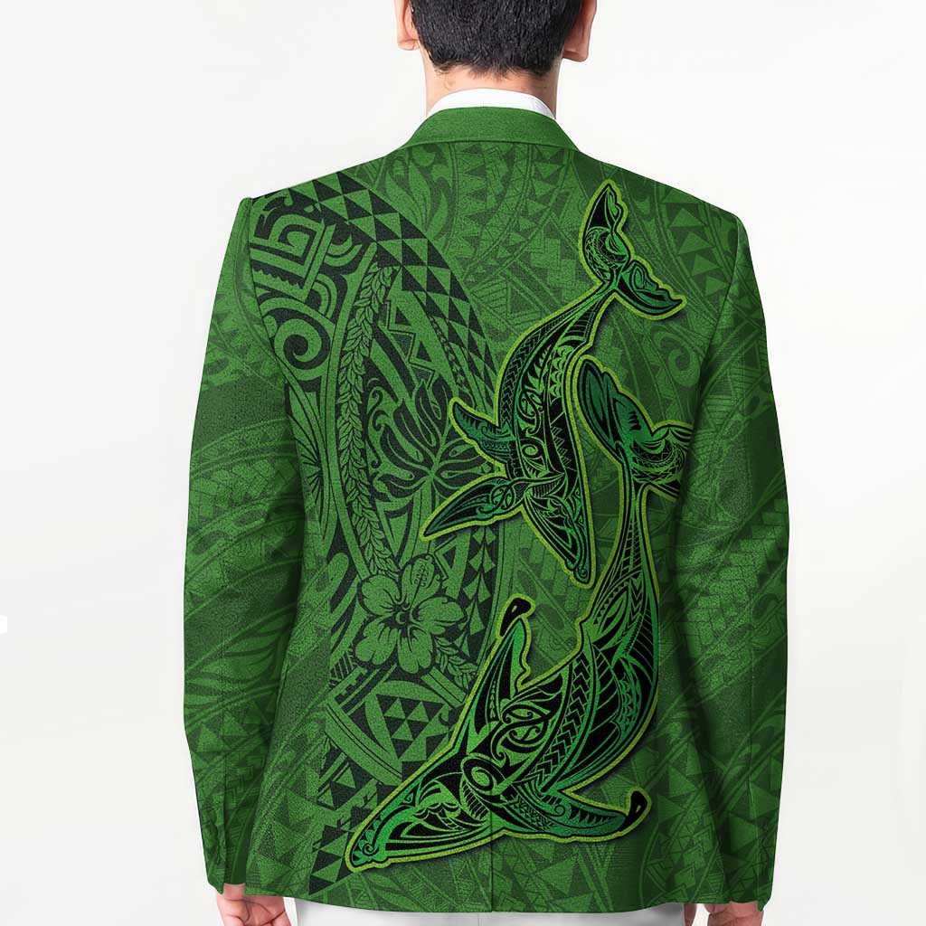 Hawaiian Whales Polynesian Art Motifs Blazer Green Color - Polynesian Pride