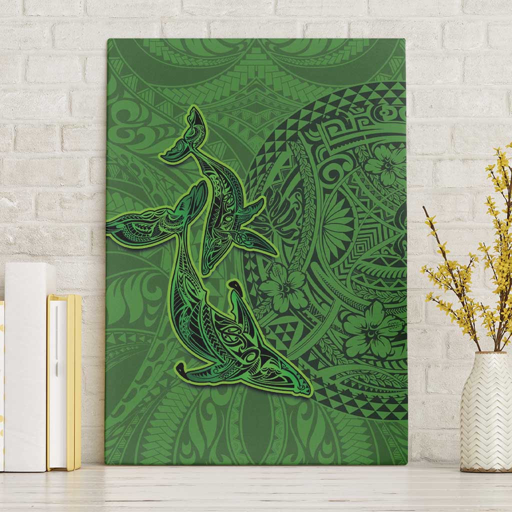 Hawaiian Whales Polynesian Art Motifs Canvas Wall Art Green Color - Polynesian Pride