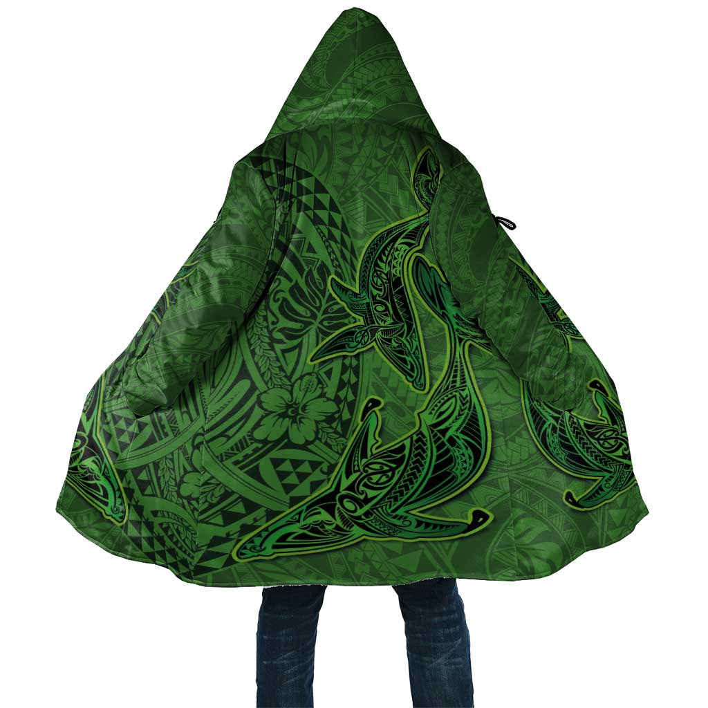 Hawaiian Whales Polynesian Art Motifs Cloak Green Color - Polynesian Pride